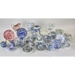 Group of 19th century porcelain and pottery pieces to include: salt-glazed teapot with berry