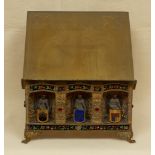 French Empire brass book stand with cloisonne and semi-precious stones, 8" H x 12 1/2" W x 13 1/2"