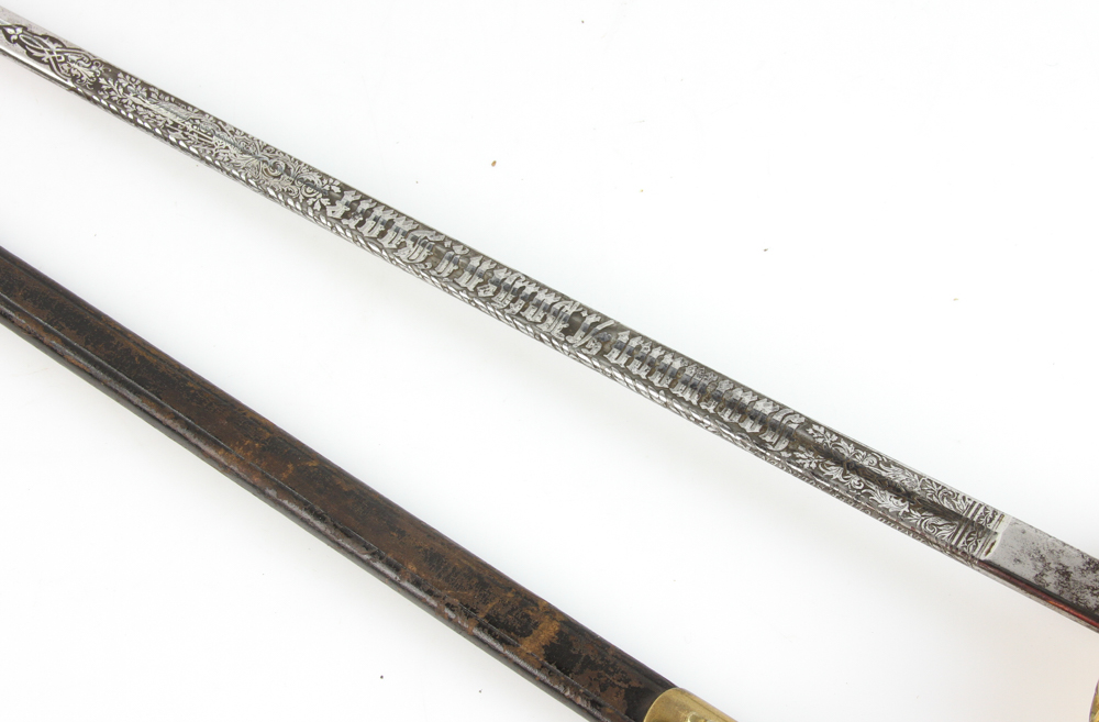 19th century sword marked Ewald Cleff, Solingen, with engraved blade with "Eisenhauer" and name, 40" - Image 8 of 10