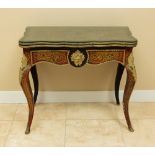 Napoleon III ebonized and Boulle marquetry card table, ormolu mounted, 33 1/4" H x 30 1/2" W x 16
