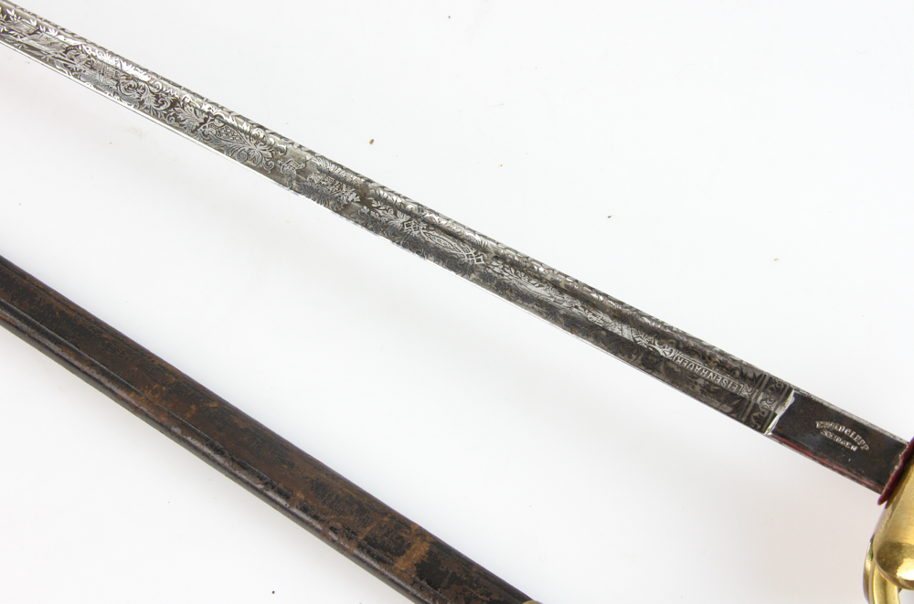 19th century sword marked Ewald Cleff, Solingen, with engraved blade with "Eisenhauer" and name, 40" - Image 7 of 10