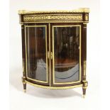 19th century French corner mahogany display cabinet, having fine ormolu bronze mounts, curved