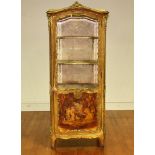 Exceptional 19th century French Louis XV vitrine cabinet with hand-painted panels throughout,