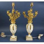 Pair of 19th century marble and bronze candelabra, 24" (to bottom of socket) x 7 1/2".