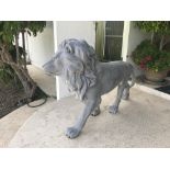 Figural lion, fiberglass, approximately 48" H x 67" L x 24" W.