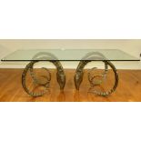 Hollywood Regency designer solid bronze ibex dining table by Alain Chervet, with 1/2" thick plate