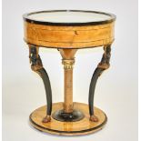 Late 18th/early 19th century unusual circular ebonized wood, giltwood, and fruitwood parquetry