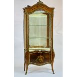 Late 19th/early 20th century French curio cabinet, having hand-painted panels with floral decoration