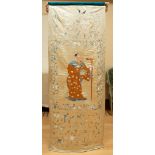 Chinese silk embroidery scroll with sage, 77" x 28".