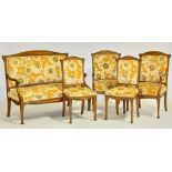 Majorelle Art Nouveau five-piece parlor set, settee 39 1/2" H x 50" W x approximately 23" D,