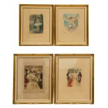 Group of four artworks, including: "Croquis d'une Dame en Chapeau", drawing in pencil, crayon,