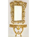 19th century Italian Rococo giltwood mirror, 61" x 46", and matching console table with marble