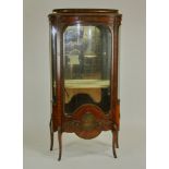 19th century French curio cabinet having bronze mounts and marquetry wood inlay, labeled 'Forest