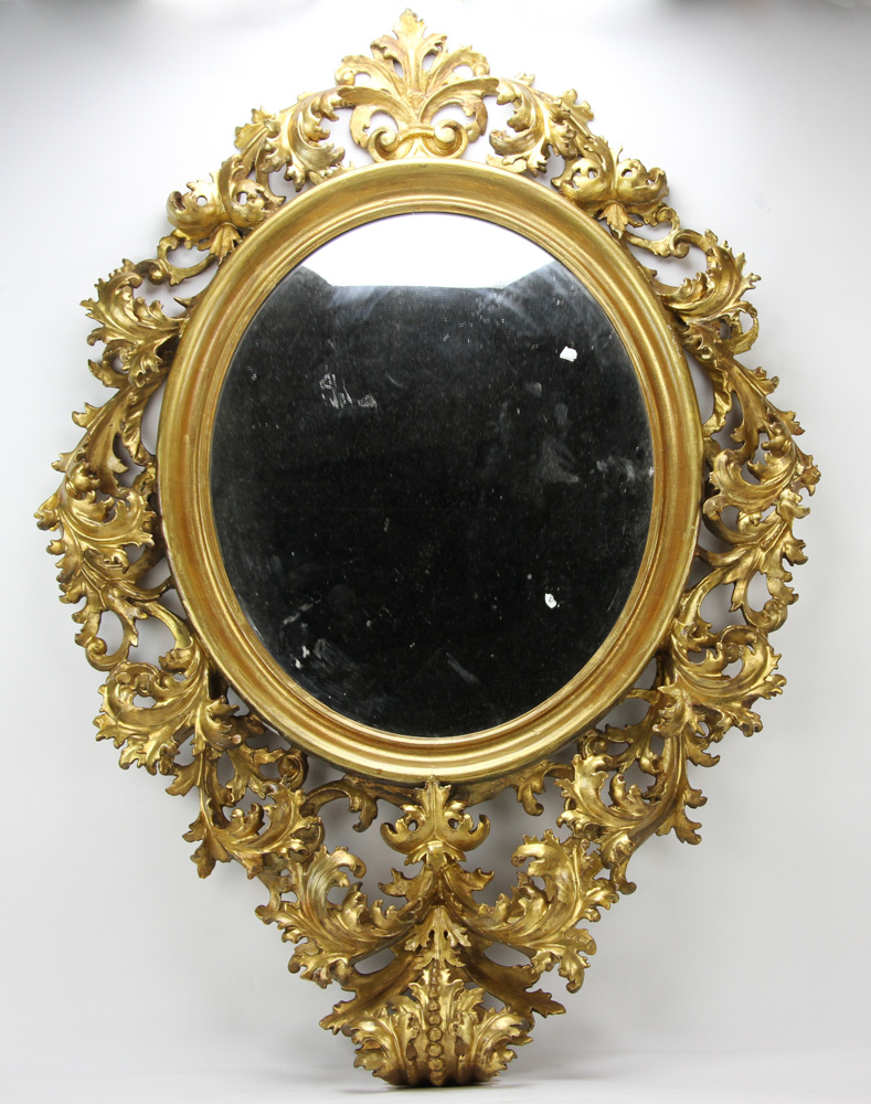 19th century Venetian hand-carved gold leaf mirror, 42" x 31".