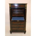 Napoleon III secretaire a abattant, ebonized wood, ormolu-mounted, with mother-of-pearl and brass