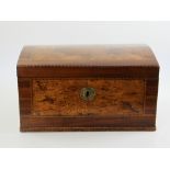 Early 19th century inlaid burlwood dome-top box, dated 1803, 9" H x 17" W x 10" D.