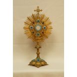 18th/early 19th century French monstrance, brass and cloisonne with semi-precious stones, 30" H x 15