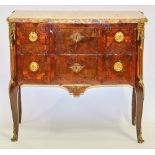 18th century Louis XVI two drawer tulipwood and kingwood commode, having marquetry inlay and