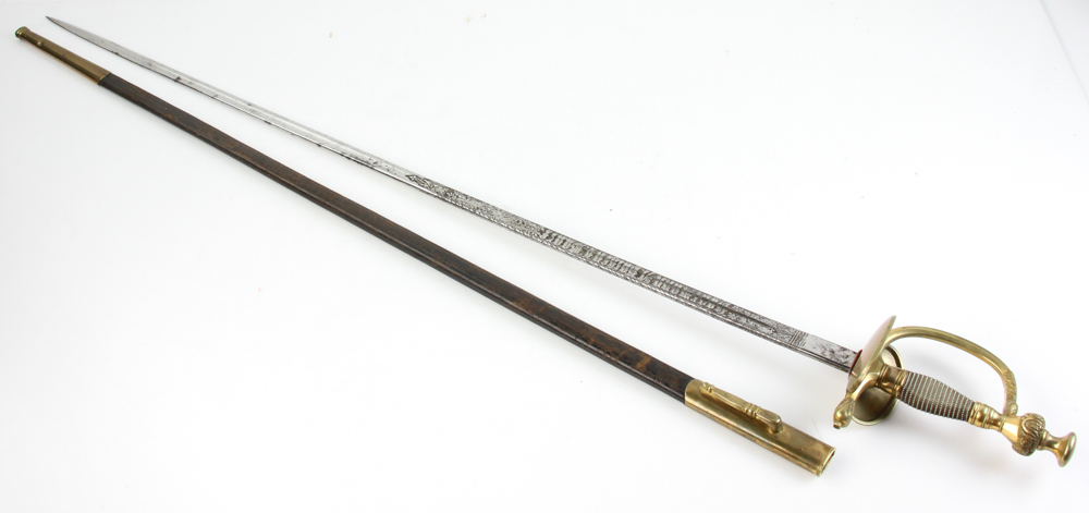 19th century sword marked Ewald Cleff, Solingen, with engraved blade with "Eisenhauer" and name, 40" - Image 4 of 10
