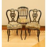 Group of three assorted Napoleon III side chairs, ebonized wood and pearl inlay, approximately 34