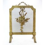 Antique French brass fireplace screen, 30" x 21" x 11".