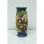 Gouda Holland pottery vase, signed on bottom, 13 1/2" x 5 1/2".