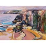 AR BOB RUDD (20th century) "Bedruthan Steps, Cornwall" watercolour, signed lower right 52 x 70cms