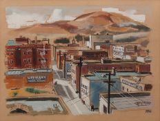 AR MERLE SHORE (20th century) Cityscape, probably American gouache, signed lower right 36 x 48cms