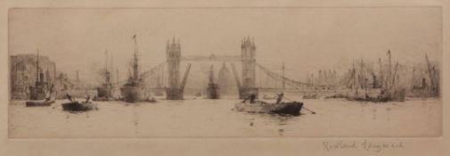 AR ROWLAND LANGMAID, RA (1897-1956) Tower Bridge black and white etching, signed in pencil to