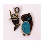 Mixed Lot: two "Tono Piedra Negra" brooches, a sterling silver inlay and turquoise "owl" brooch,