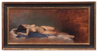 AR PAUL S BROWN (born 1967) Reclining Nude oil on panel, signed lower right 26 x 58cms