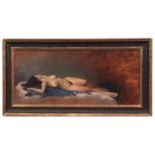 AR PAUL S BROWN (born 1967) Reclining Nude oil on panel, signed lower right 26 x 58cms