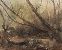 AR AGNES ALLEN (20th century) Woodland pool watercolour, signed and dated 1966 lower right 51 x