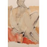 AR JOHN EMANUEL "Seated nude" pen, ink and watercolour, signed lower left 52 x 35cms