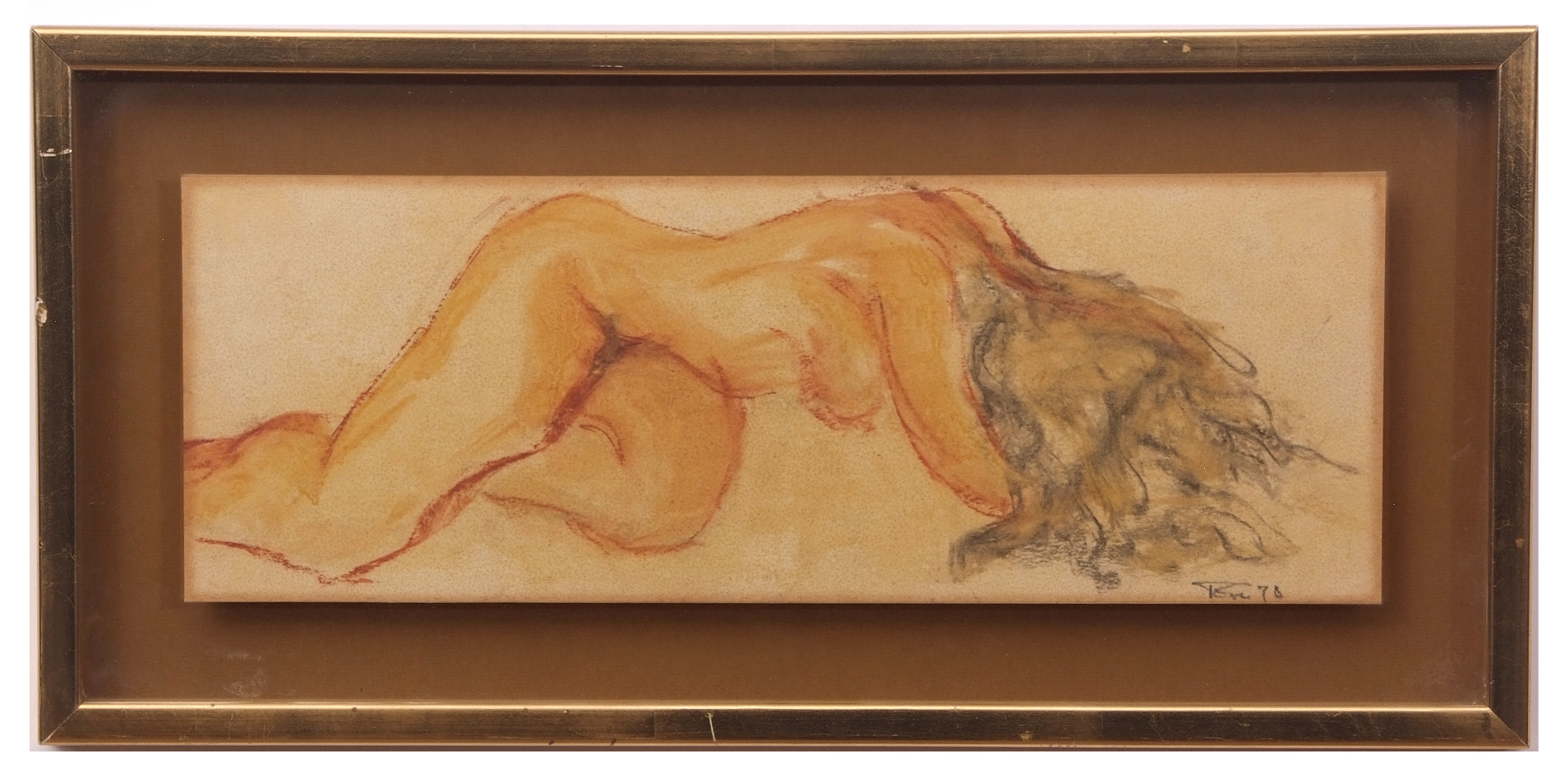 AR TOM MERRIFIELD (born 1932) Female nude watercolour, signed and dated 78 lower right 14 x 39cms