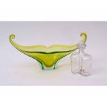 Studio Glass bowl with shaped design and curled handles, 44cms diam, together with a shaped glass