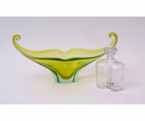 Studio Glass bowl with shaped design and curled handles, 44cms diam, together with a shaped glass