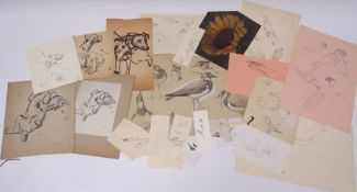 AR RONALD BENHAM, RBA, NEAC (1915-1993) Animal and bird studies etc portfolio of 30+ watercolours