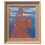 AR MENACHEM GUEFFEN (BORN 1930) "Woman by the Sea" oil on canvas, signed lower left 30 x 24cms