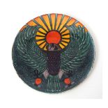Poole Pottery Studio charger by Nicole Massarella, painted in green with a falcon with
