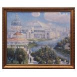 AR GAIL SHERMAN CORBETT (1871-1952) Impressionist landscape with river and palace oil on canvas,