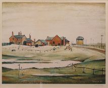 AR LAWRENCE STEPHEN LOWRY, RA (1887-1976) "Landscape with farm buildings" coloured print,