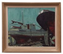 AR WILLIAM RONALD COURTENEY (1922-2011) Dockyard oil on board, signed and dated 1960 top left 50 x