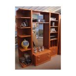 Retro G-Plan shelving unit with four drawers and record storage, 200cms high x 180cms wide