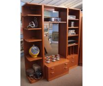 Retro G-Plan shelving unit with four drawers and record storage, 200cms high x 180cms wide