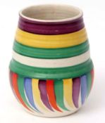 Ernest Radford Pottery vase, the ribbed body with a geometric design in alternating colours, the