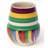 Ernest Radford Pottery vase, the ribbed body with a geometric design in alternating colours, the