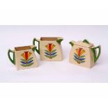 Royal Doulton Art Deco teapot with two jugs, Art Deco stylised floral design, the base with Royal