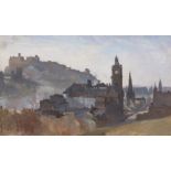 AR CHARLES ERNEST CUNDALL, RA, RWS, (1890-1971) "Edinburgh" oil on paper, unsigned but with