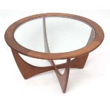 G-Plan Astro teak circular coffee table with inset glass top, 84cms diam